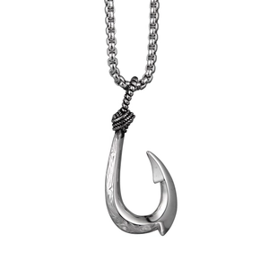 Vintage Titanstahl Angelhaken Anhänger Halskette Gravierte Scroll Muster Hip Hop Schmuck Für Herren Damen Gold Silber Finish