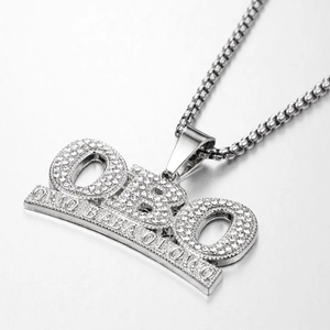 Collana hip hop con ciondolo a lettere OBO in argento con catena box e strass
