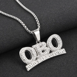 Collana con ciondolo a lettere OBO ghiacciato e catena box argento stile hip hop