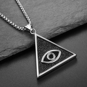 Collier hip hop en acier titane avec pendentif triangulaire œil de la providence