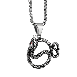 Collier Pendentif Serpent Enroulé En Acier Inoxydable Vintage Avec Yeux En Zirconium Rouge Bijoux Hip Hop Gothique Punk
