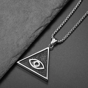 Collier pendentif triangle hip hop avec relief de l'œil de la Providence sur pierre