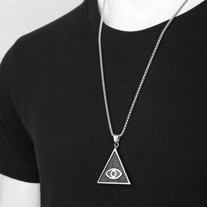 Collier à pendentif œil de la providence triangulaire style hip hop pour hommes et femmes