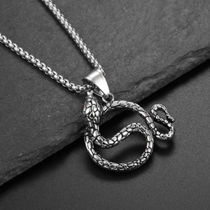 Collier avec pendentif serpent hip hop en argent rétro avec yeux rouges et chaîne box
