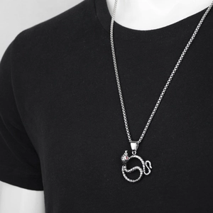 Pendentif serpent hip hop en acier inoxydable argenté avec yeux en pierre rouge