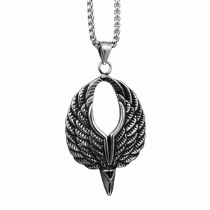 Collier Pendentif Aigle à Double Aile en Acier Inoxydable Vintage Bijoux Hip Hop Punk Street Style pour Hommes Femmes Argent Sculpté