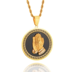 Collana Con Pendente a Disco Rotondo Con Mani in Preghiera Religiosa Con Catena a Corda in Acciaio Inossidabile Gioielli Hip Hop Per Uomo Donna