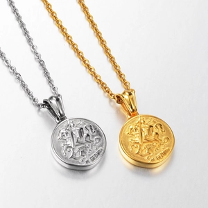 Gold and silver St George vintage medallion necklaces in titanium steel with cross chains