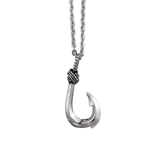 Hip Hop Titanium Steel Fish Hook Pendant Necklace For Men Women Hawaiian Carved Nautical Style Jewelry Gold Silver