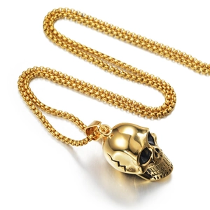 Collana con ciondolo a teschio stile hip-hop dorata con una spessa catena a scatola