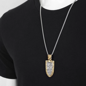 Retro shield necklace for men in stainless steel with warrior bust and zircon inlay