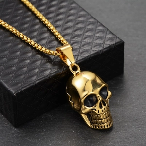 Collana con ciondolo a teschio d'oro hiphop con catena box per uomo e donna su custodia