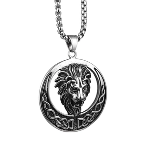 Collier Pendentif Tête de Lion Vintage Hip Hop pour Hommes Femmes Chaîne Box en Acier au Titane Bijoux Médaillon Circulaire