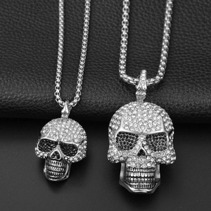 Hip Hop Gothic Strass Totenkopf Anhänger Halskette Edelstahl Iced Out Totenkopf Kette Für Herren Damen Streetwear Punk Schmuck