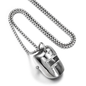 Pendentif masque de soudeur en acier titane poli avec chaîne à billes en métal