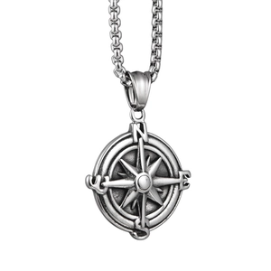 Collana con Ciondolo a Bussola in Acciaio al Titanio Vintage per Uomo Donna Hip Hop Rock Rosette a Stella a Otto Punte