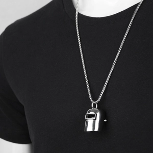 Collier pendentif casque de soudeur en acier titane hip hop pour hommes fini argent poli
