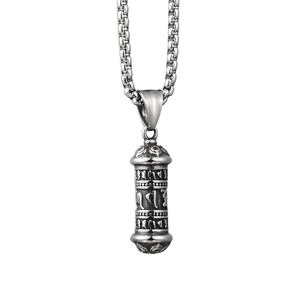 Collier Pendentif Cylindre en Acier au Titane Sanskrit Om Mani Padme Hum Religieux Hip Hop Ethnique Unisexe Bijoux Moulin à Prière