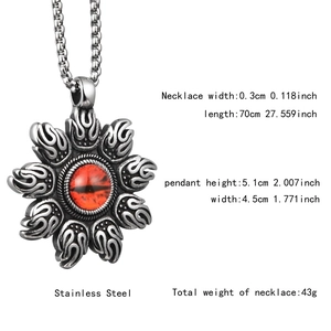 Détails du pendentif œil de flamme en acier avec dimensions de la chaîne de 70 cm