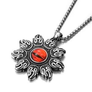 Collier Pendentif Flamme Mauvais Œil en Acier Titane Rétro Gothique Hip Hop Argent Vieilli Bijoux Unisexe Pendentif