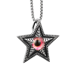 Collier étoile hip hop avec pendentif oeil de démon rouge et chaîne argentée pour femme