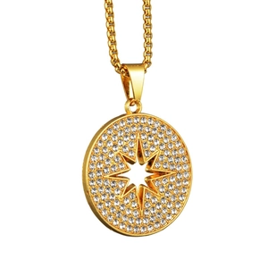 Collier Hip Hop en Alliage avec Pendentif Étoile en Strass pour Hommes Femmes Pendentif Disque Plaqué Or Bijoux Mode