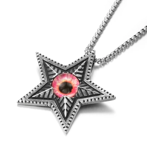 Collier Pendentif Pentagramme Mauvais Œil en Acier Titane Simple Hip Hop Gothique Collier en Acier Inoxydable Strass Bijoux Unisexe