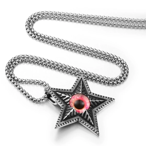 Pendentif étoile hip hop en acier titane avec œil maléfique rouge sur une chaîne pour unisexe