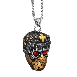Gothic Punk Titanium Steel Ninja Skull Pendant Necklace Red Rhinestone Cross Helmet Pendant For Men Women Hip Hop Jewelry