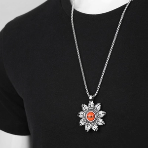 Collier punk en acier inoxydable avec pendentif flamme et pierre précieuse orange