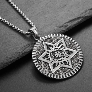 Gothic street style hexagram sun pendant necklace made of titanium steel for men and women