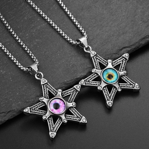 Gothic Punk Titanium Steel Pentagram Pendant Necklace Retro Silver Hollow Star Evil Eye Charm Necklace For Men Women Hip Hop Jewelry