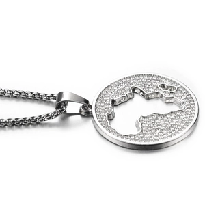 Hip hop silver African map hollow pendant necklace with sparkling crystal inlay