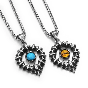 Collana con Ciondolo a Cuore con Artiglio di Drago Gotico Retrò in Acciaio Inossidabile Gioielli con Pietra Occhio Magico Cavo per Uomo Donna