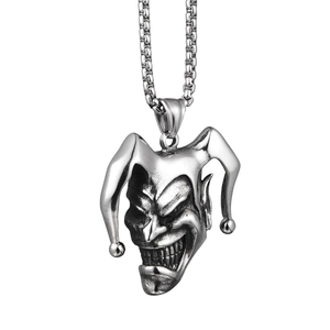 Vintage Gothic Evil Clown Pendant Necklace For Men Women Titanium Steel Hip Hop Jester Mask Jewelry Accessory Gift