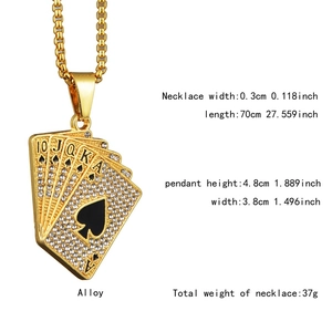 Detailed view of gold alloy hip hop necklace showing 0.3cm chain width and poker pendant