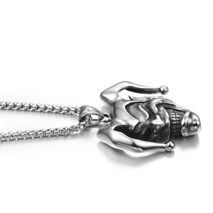 Hip hop evil clown pendant necklace in vintage steel with a square box chain