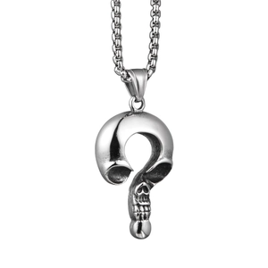Collier Pendentif Crâne Point d'Interrogation en Acier Titane Punk Gothique Hip Hop Bijoux pour Hommes Femmes Argent Vintage