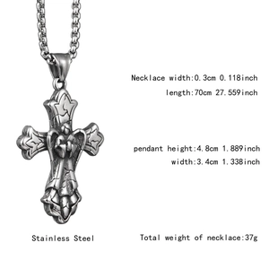 Détails du collier croix vintage en acier inoxydable avec relief d'ange