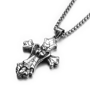 Collier avec Pendentif Croix en Acier Titane Rétro Hip Hop pour Hommes Femmes Gothique Argent Antique Vieilli Collier Ange Religieux