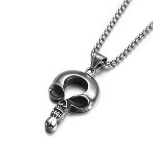Collier avec pendentif crâne hip-hop en acier inoxydable argenté et chaîne à billes