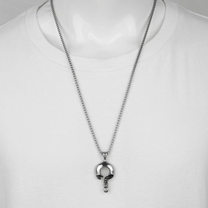 Collier gothique hip-hop avec pendentif tête de mort en acier inoxydable argenté