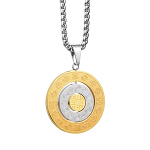 Spinning zodiac circle pendant necklace in gold and silver stainless steel hip hop style