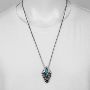 Gothic Totenkopf-Schwert-Halskette mit blauem Türkis-Inlay im Punk-Hip-Hop-Metallstil
