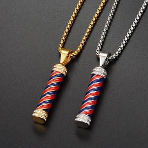 Barber Pole Anhänger Halsketten in Gold und Silber mit bunten Streifen und Kristallen
