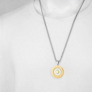 Hip hop rotating zodiac circular pendant necklace in silver and gold titanium steel