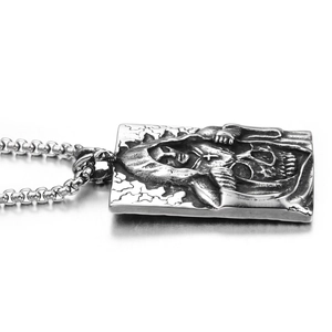 Gothic skull grim reaper rectangular pendant in titanium steel with box chain necklace