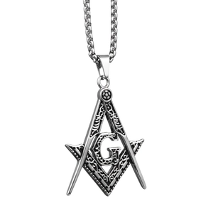 Vintage stainless steel Freemason pendant necklace with square and compass design