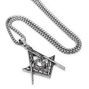 Hip hop Freemason pendant necklace in silver stainless steel with classic G symbol and bead chain