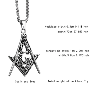 Detailed size specifications for the stainless steel Freemasonry pendant and chain necklace